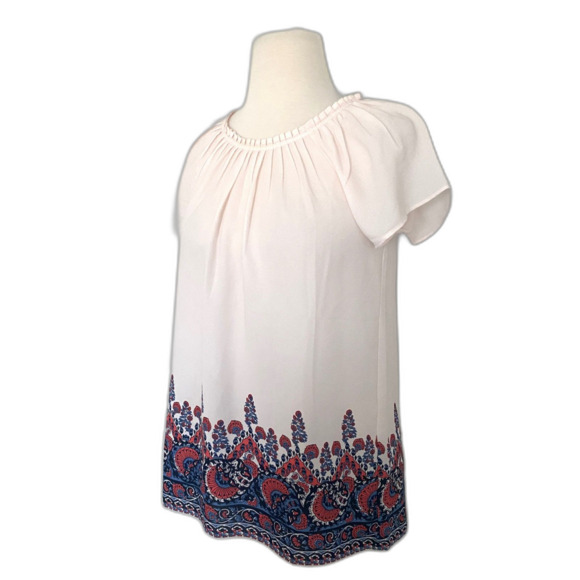 LOFT Fan Floral Light Pink Crewneck Blouse Short Sleeve Lightweight Top Sz S - Picture 10 of 11